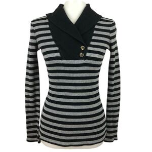 Converse Waffle Ribbed Shawl Collar Striped Thermal Top